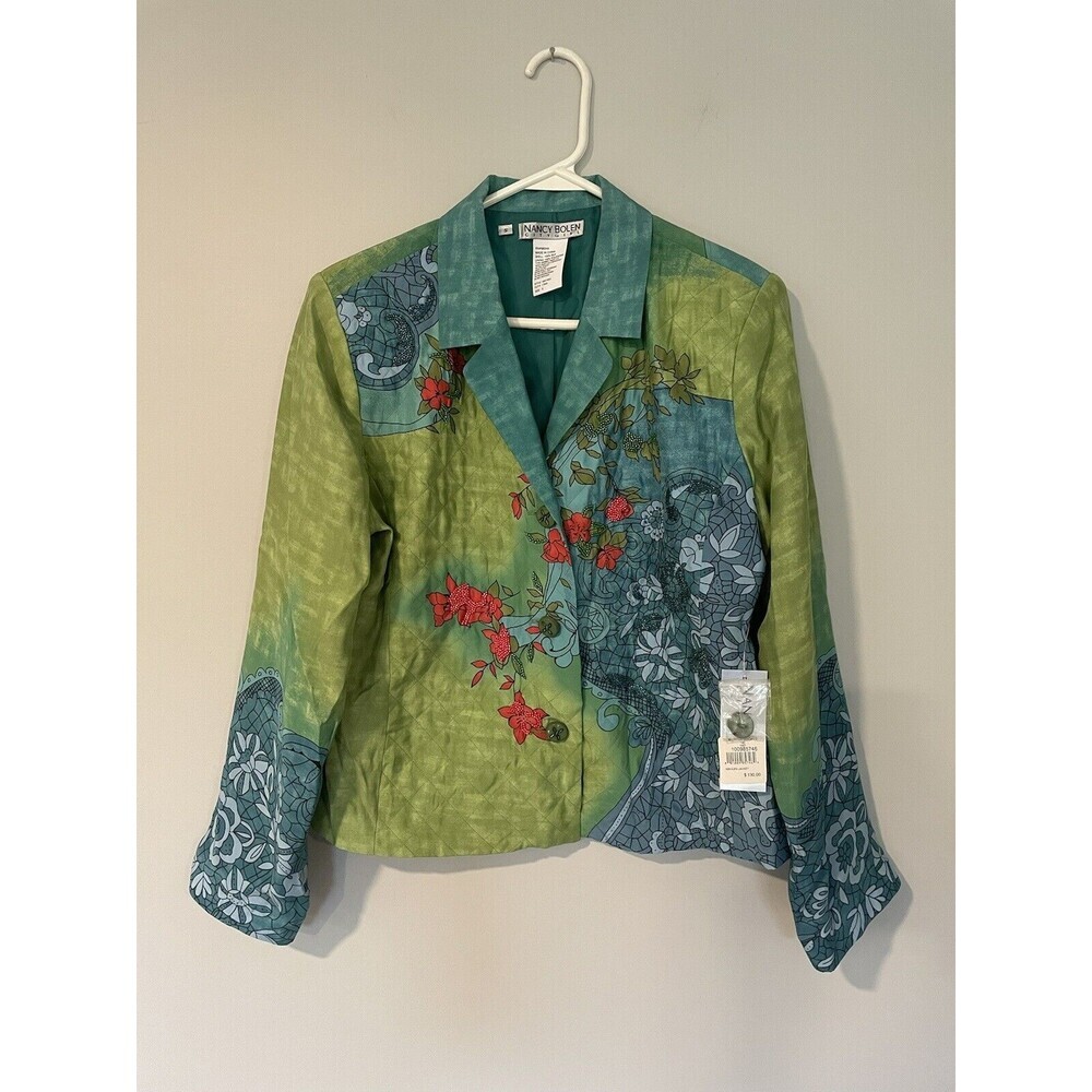 Nancy Bolen City Girl Jacket Womens Small Silk Garden Of Eden Quilted Beaded NEW